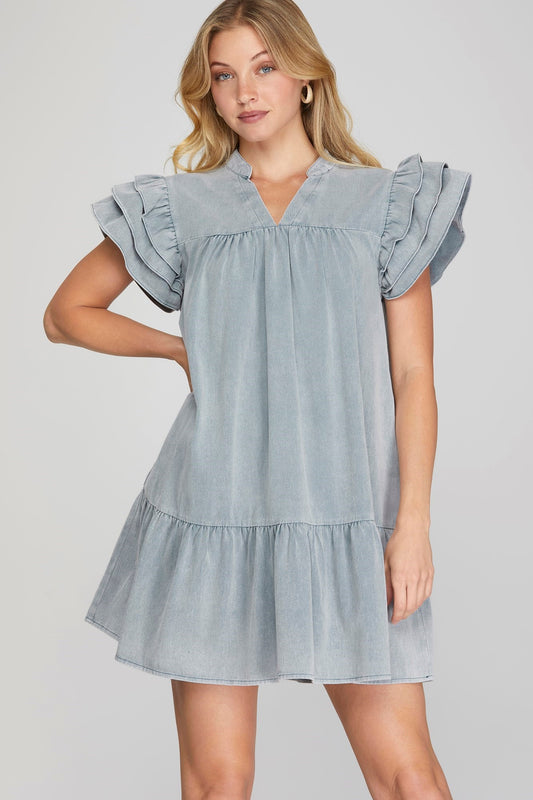 Maryblue Denim Ruffle Sleeve Dress